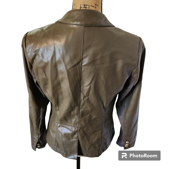 G by Giuliana Blazer Womens SZ Small Faux Leather Military Inspired Olive Green - Picture 2 of 6